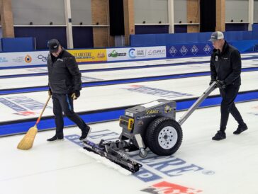 The ice crew scrapes the ice ahead of a draw at the 2026 World Men's Curling Championship in Ogden, Utah, on Thursday, April 2, 2026. (Ryan Olson, Standard-Examiner)